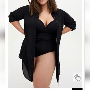 🆕️👙🏖 SWIM COVER-UP - MINI CREPE BUTTON-DOWN COVERUP SHIRT DRESS🏖👙